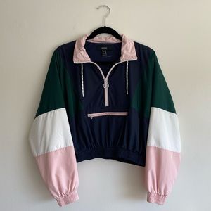 Blush Navy Emerald Windbreaker Cropped Jacket